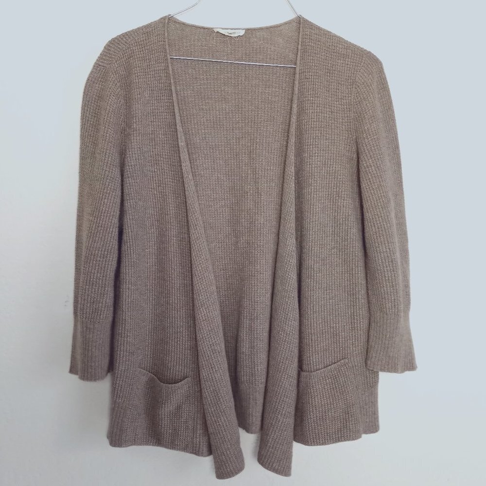 EILEEN Fisher Organic Cotton Open Front Ribbed Tan Cardigan S